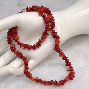 Coral Chip Silver Necklace